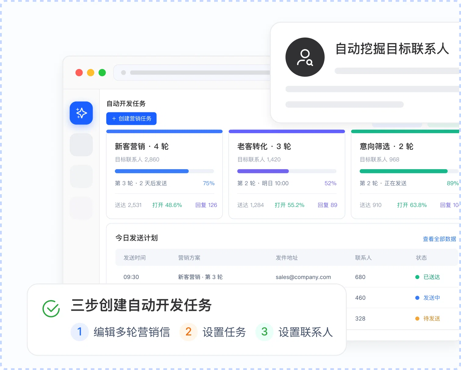 自动触达，多轮营销信智能发送产品界面截图