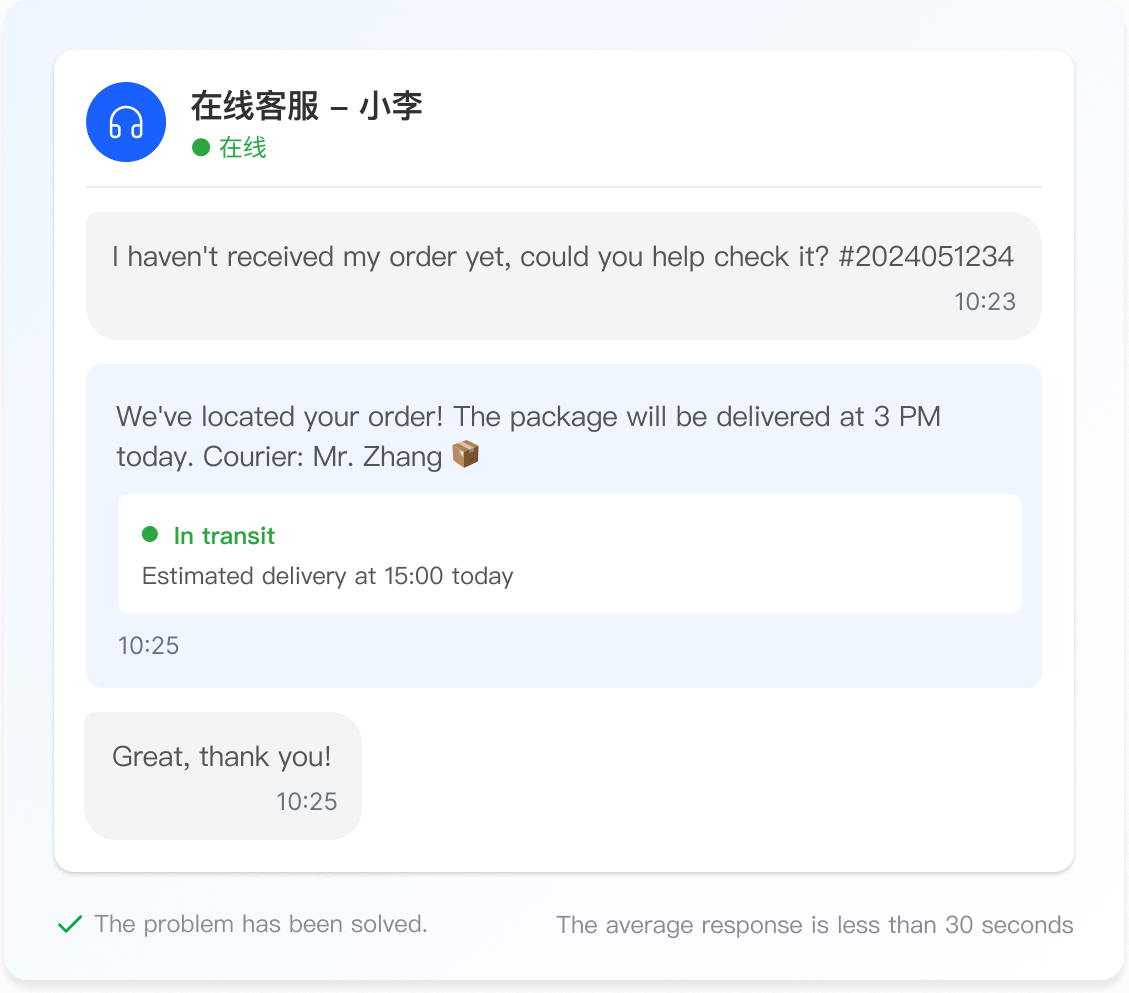 WhatsApp 客户服务对话界面示意图